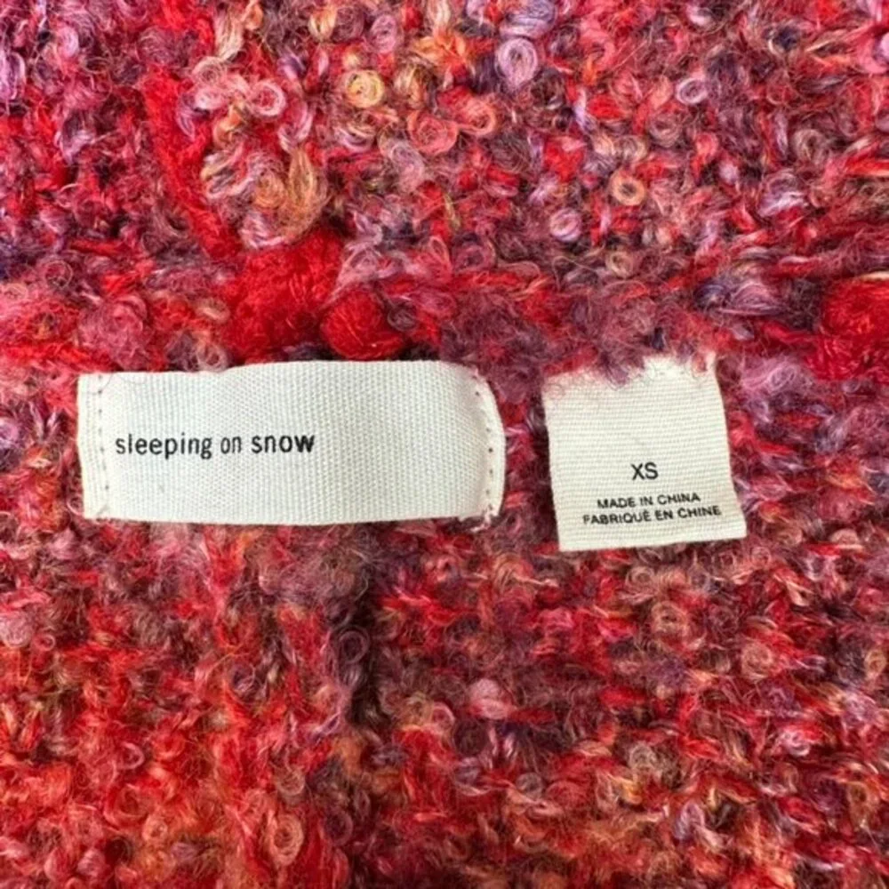 Anthropologie Open Cardigan‎ Sweater XS Fringe Red Boho Southwestern Cocoon